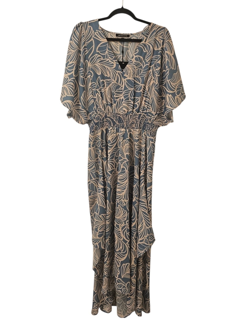 Blue and White Melanie Lyne Women's Smocked Maxi Dress